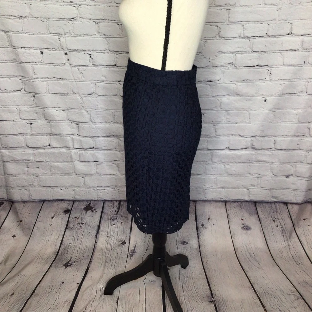 Kenar Navy Blue Eyelet Straight Skirt 2